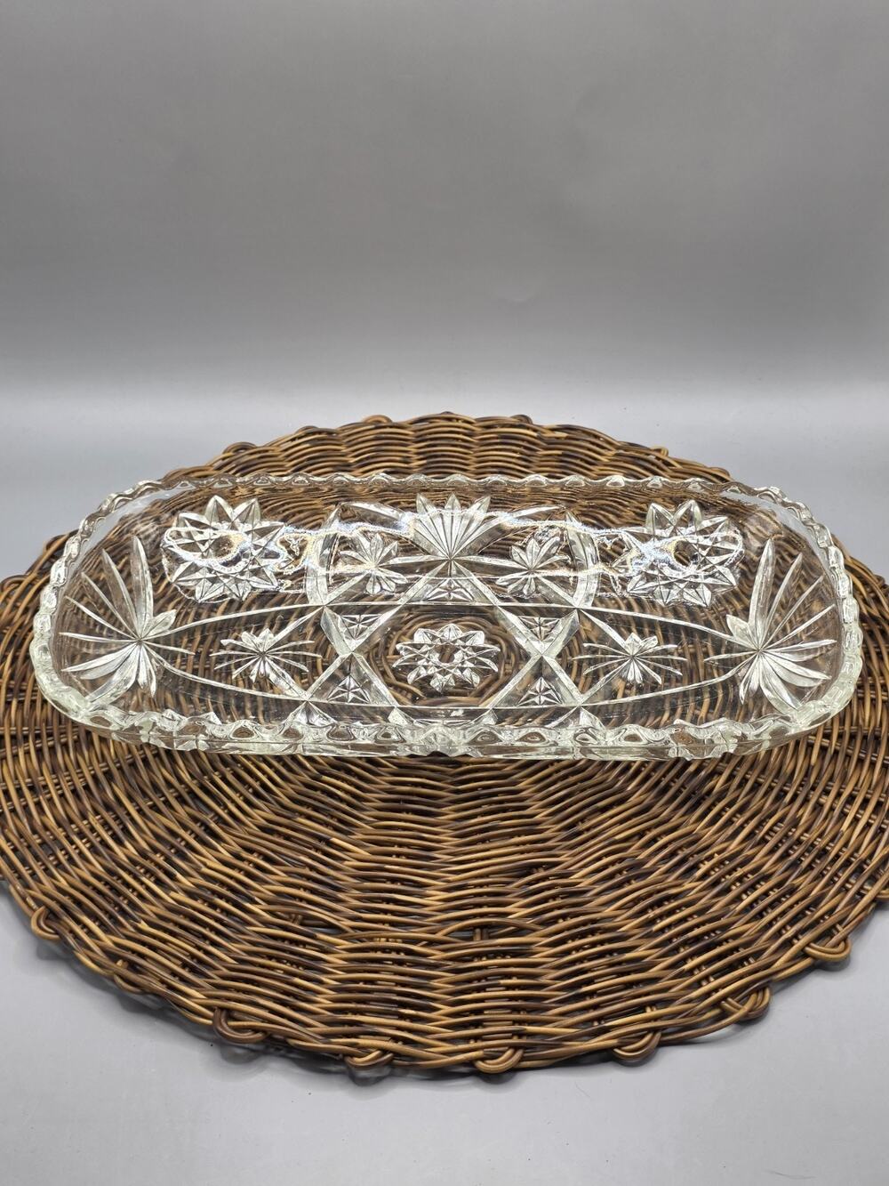Vintage Anchor Hocking EAPC Star of David Glass Rectangular Serving Tray 12"